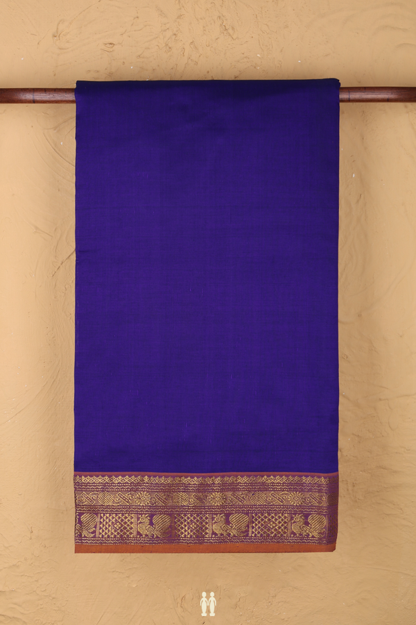 Semi Silk Cotton Saree In Royal Blue With Peacock Border