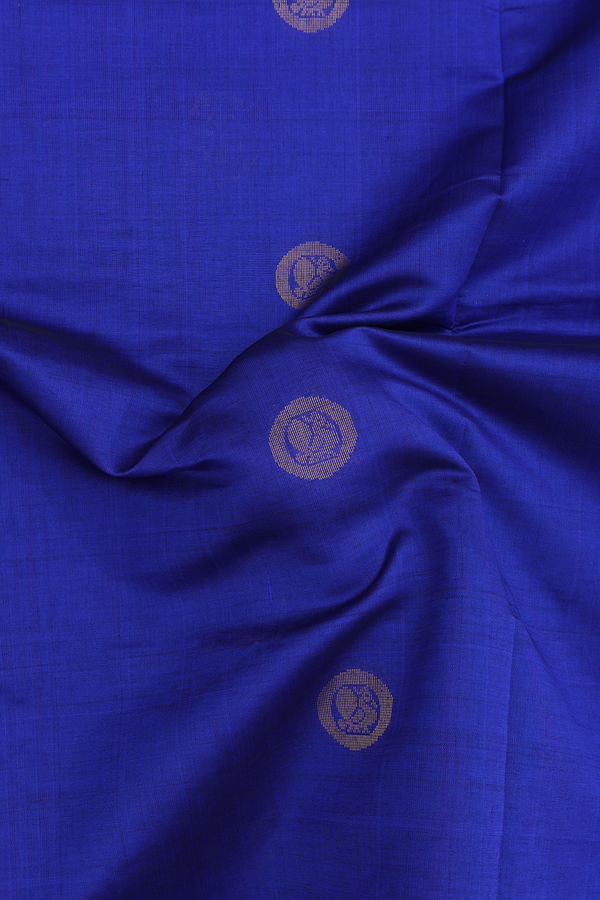 Semi Silk Cotton Saree In Royal Blue With Peacock Buttas