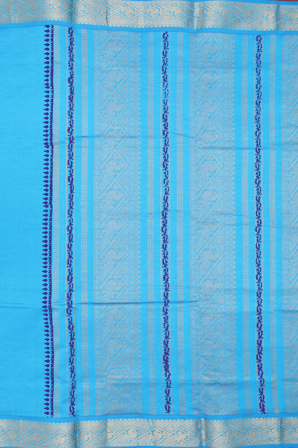 Semi Silk Cotton Saree In Royal Blue With Printed Buttas