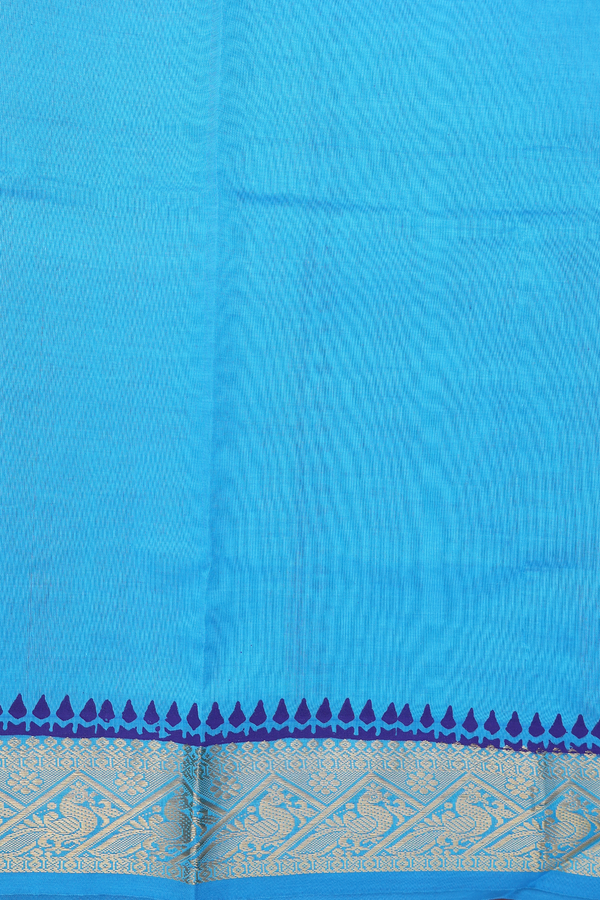 Semi Silk Cotton Saree In Royal Blue With Printed Buttas