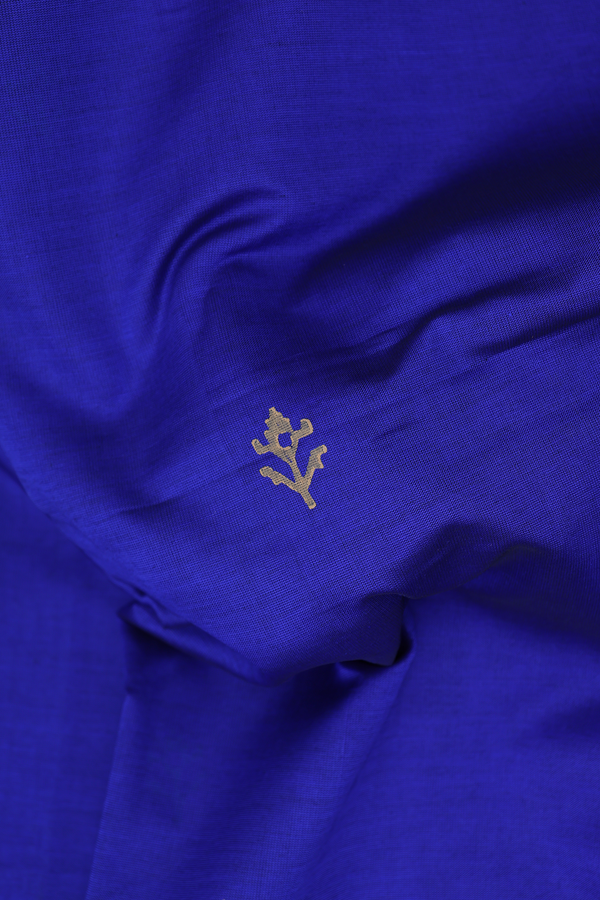 Semi Silk Cotton Saree In Royal Blue With Printed Buttas