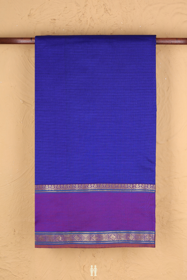 Semi Silk Cotton Saree In Royal Blue With Stripes Design