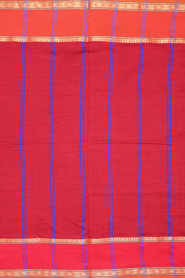 Semi Silk Cotton Saree In Royal Blue With Stripes Design