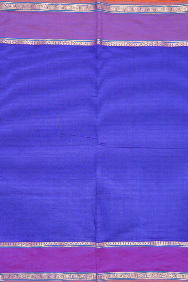 Semi Silk Cotton Saree In Royal Blue With Stripes Design