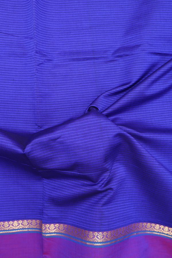 Semi Silk Cotton Saree In Royal Blue With Stripes Design