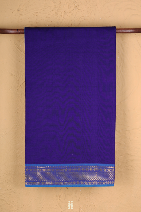 Semi Silk Cotton Saree In Royal Blue With Zari Border