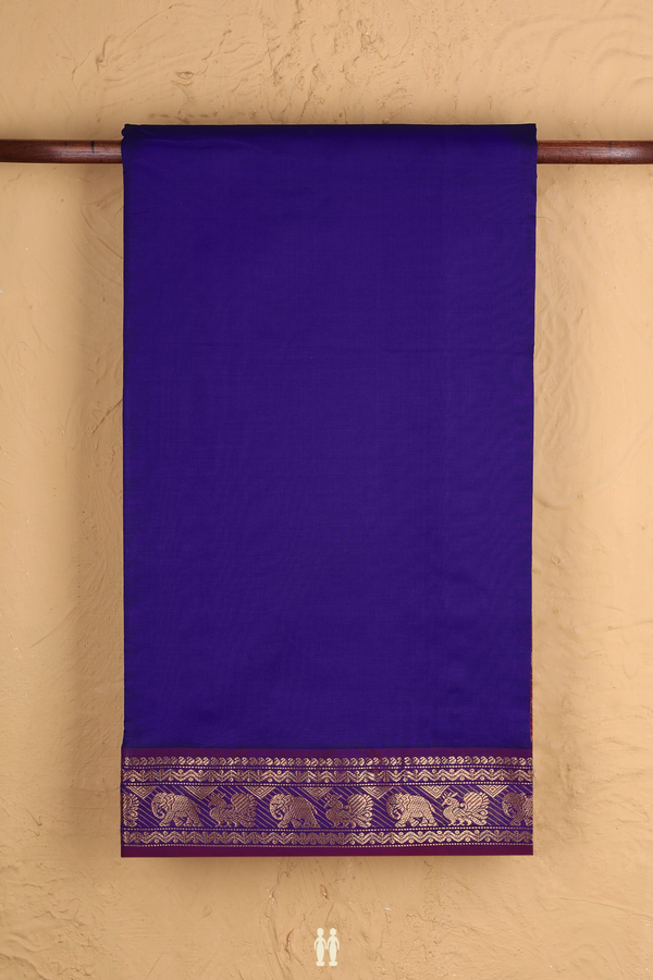 Semi Silk Cotton Saree In Royal Blue With Zari Border