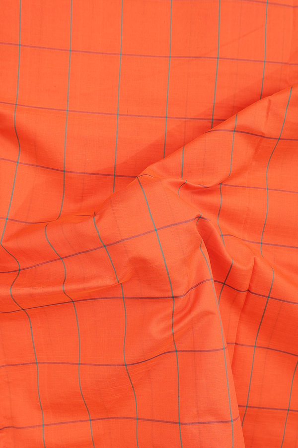 Semi Silk Cotton Saree In Royal Orange With Checks Design