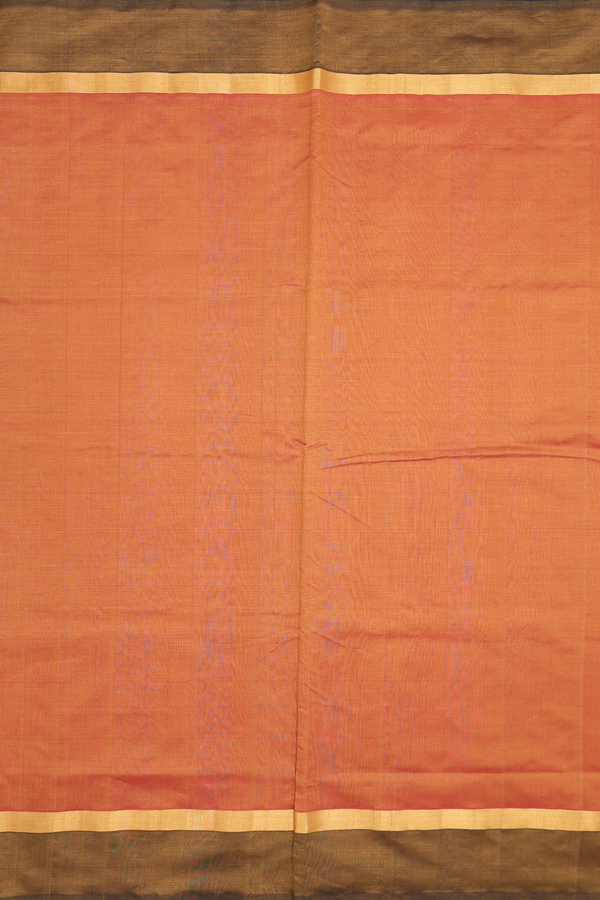 Semi Silk Cotton Saree In Saddle Brown With Contrast Border