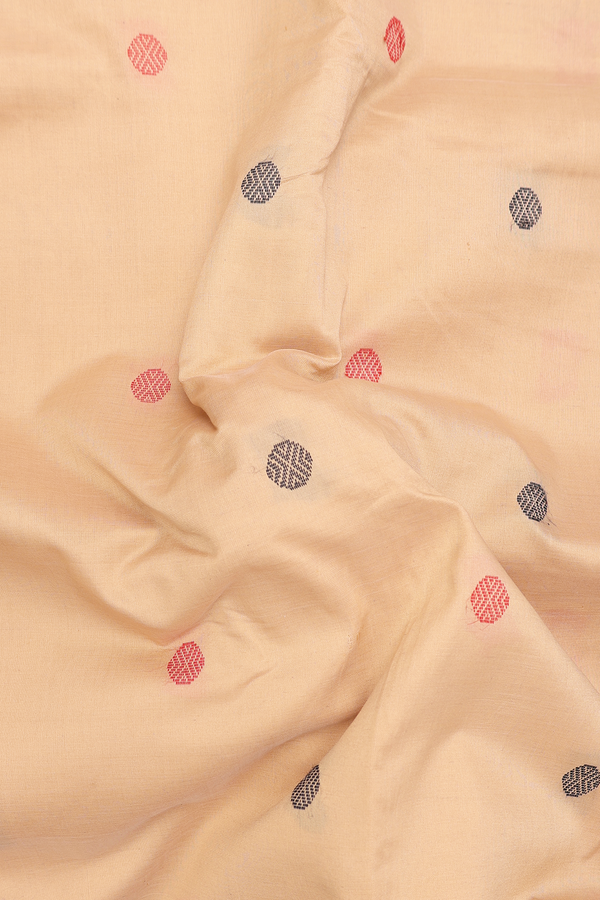 Semi Silk Cotton Saree In Tan Brown With Threadwork Buttas