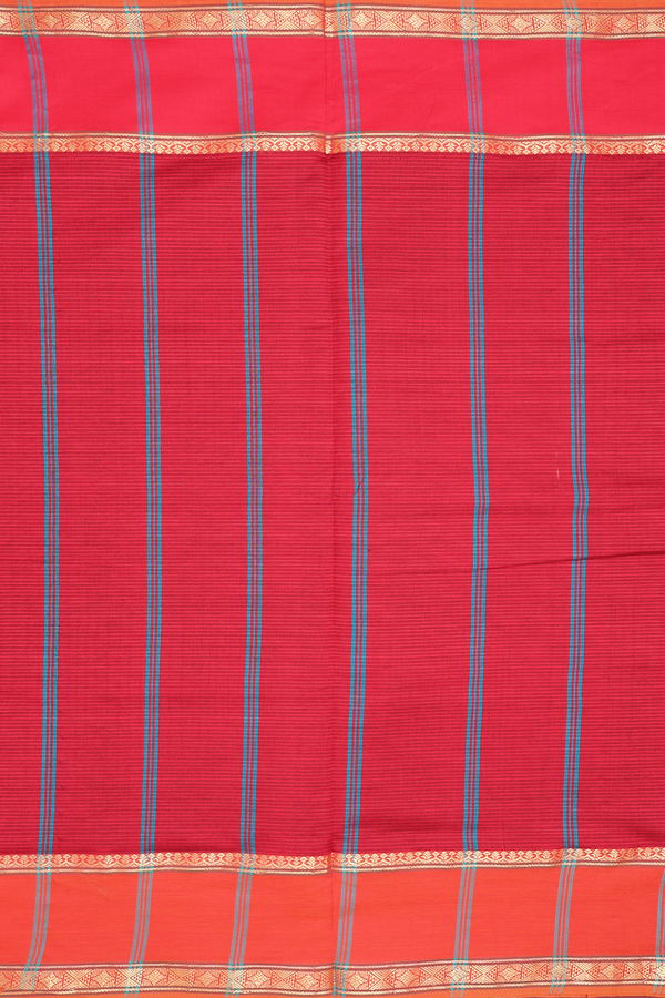 Semi Silk Cotton Saree In Teal Green With Stripes Design