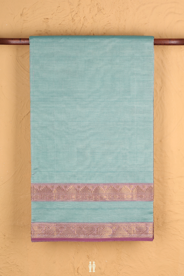 Semi Silk Cotton Saree Turkish Blue With Rettai Pettu Border