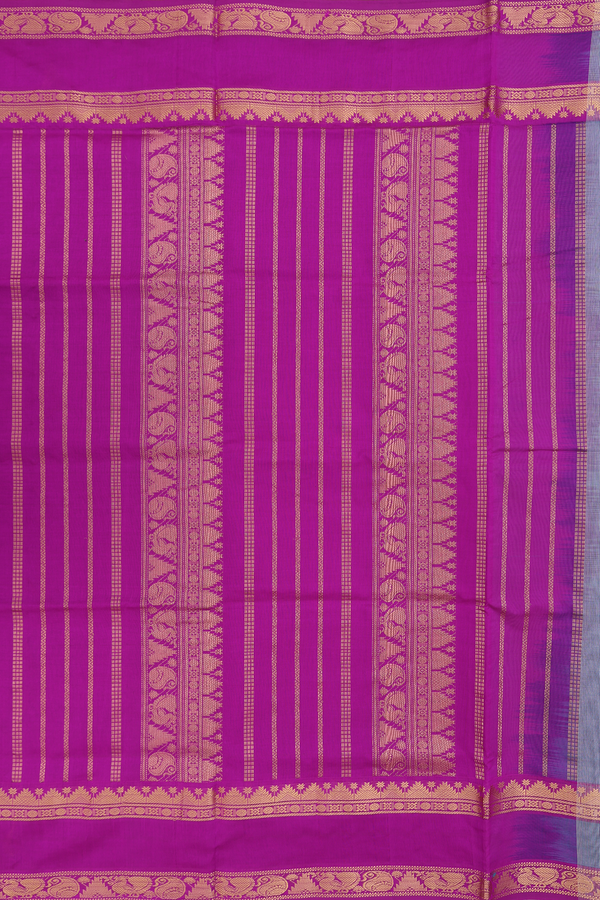 Semi Silk Cotton Saree Turkish Blue With Rettai Pettu Border