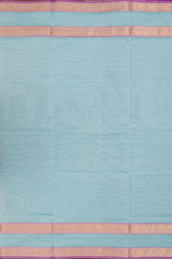 Semi Silk Cotton Saree Turkish Blue With Rettai Pettu Border