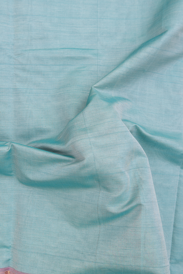 Semi Silk Cotton Saree Turkish Blue With Rettai Pettu Border