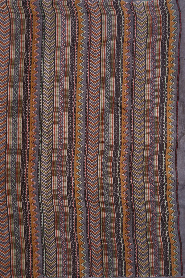 Semi Tussar Silk Saree In Black With Threadwork Design