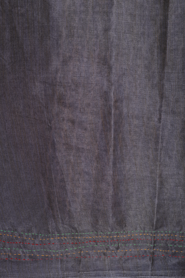 Semi Tussar Silk Saree In Black With Threadwork Design