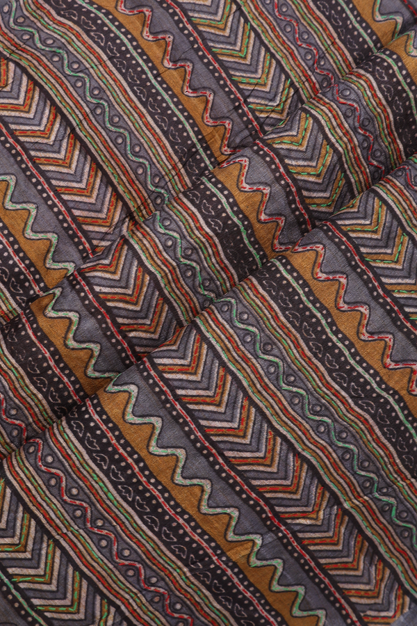 Semi Tussar Silk Saree In Black With Threadwork Design