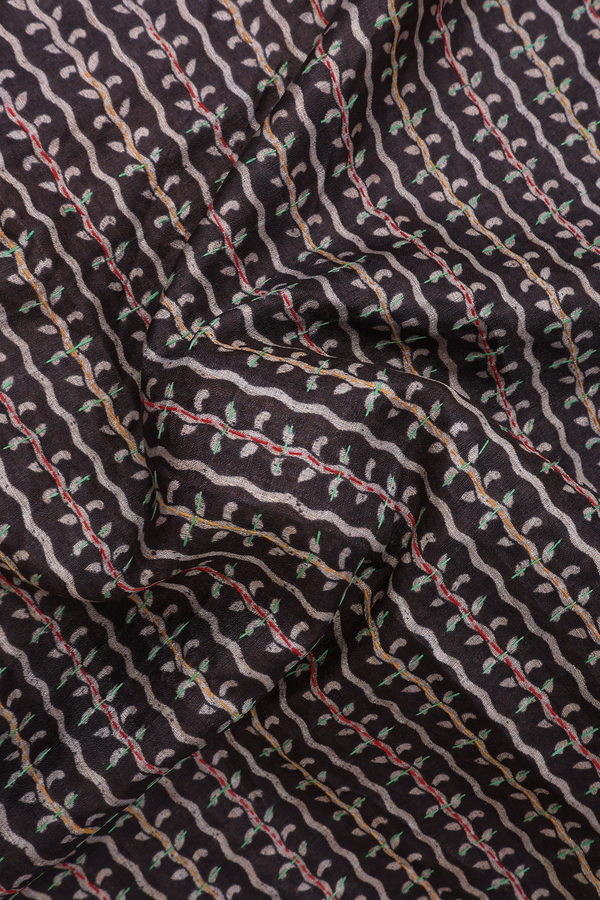 Semi Tussar Silk Saree In Black With Threadwork Design