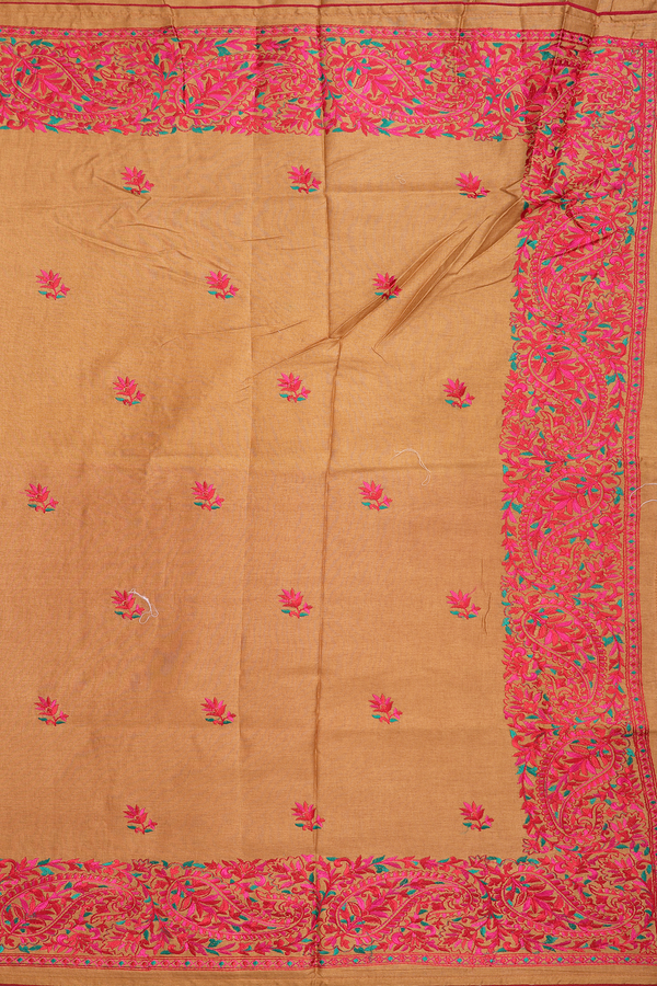 Semi Tussar Silk Saree In Caramel Brown With Embroidery Motif