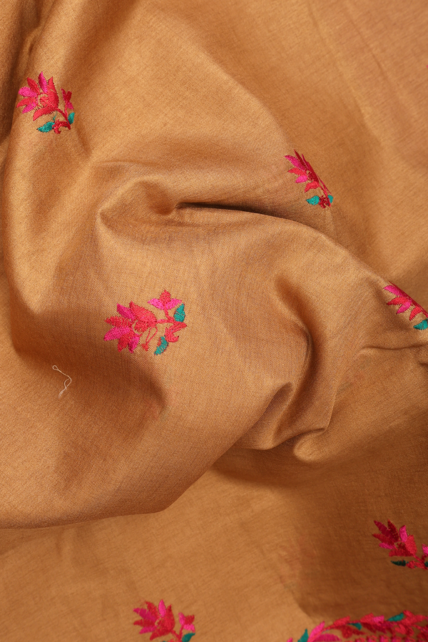 Semi Tussar Silk Saree In Caramel Brown With Embroidery Motif