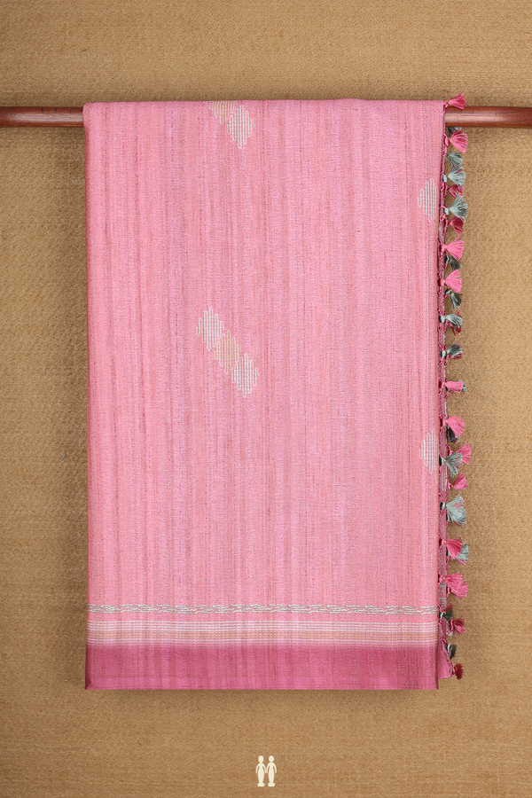 Semi Tussar Silk Saree In Dusty Pink With Threadwork Motifs