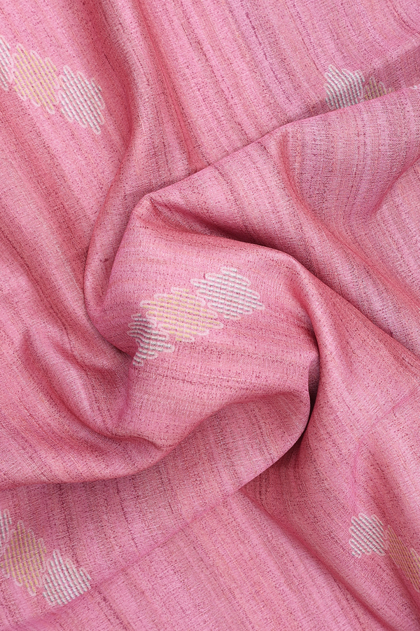 Semi Tussar Silk Saree In Dusty Pink With Threadwork Motifs