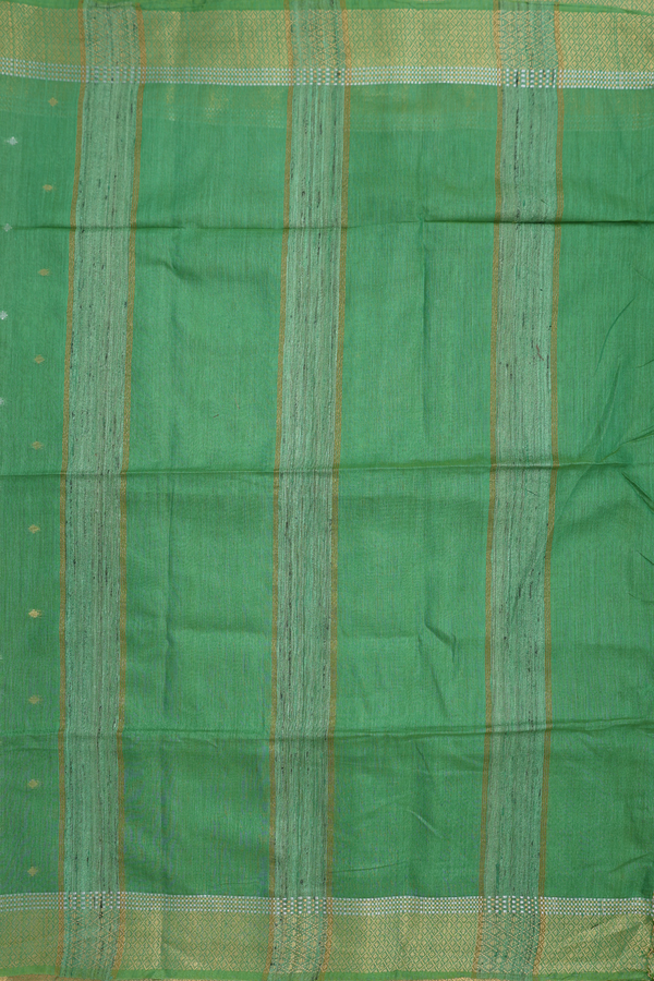 Tussar Silk Saree In Green With Zari Buttas