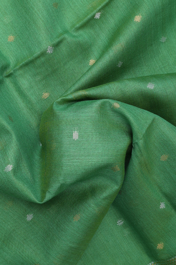 Tussar Silk Saree In Green With Zari Buttas