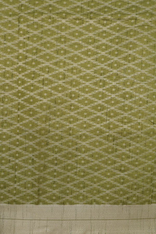 Semi Tussar Silk Saree In Olive Green With Zari Buttas