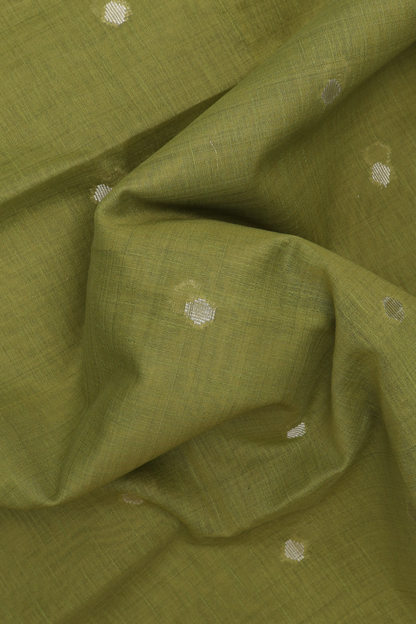 Semi Tussar Silk Saree In Olive Green With Zari Buttas