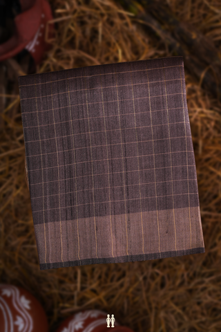 Semi Tussar Silk Saree In Oxford Brown With Checks Design