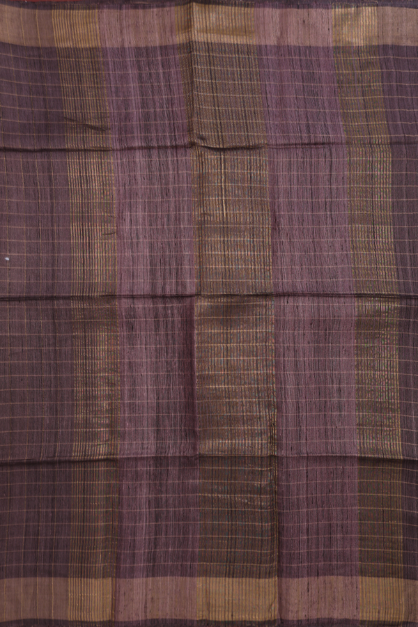 Semi Tussar Silk Saree In Oxford Brown With Checks Design