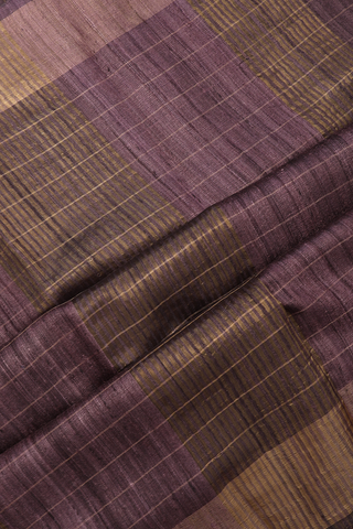 Semi Tussar Silk Saree In Oxford Brown With Checks Design