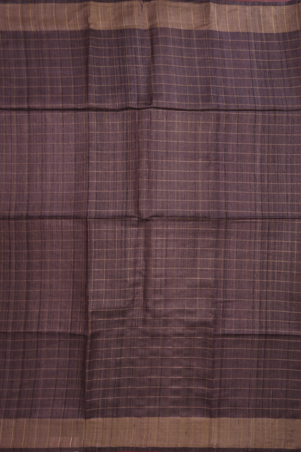 Semi Tussar Silk Saree In Oxford Brown With Checks Design