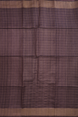 Semi Tussar Silk Saree In Oxford Brown With Checks Design