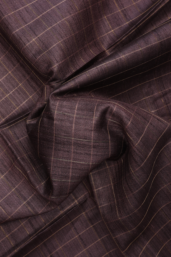 Semi Tussar Silk Saree In Oxford Brown With Checks Design
