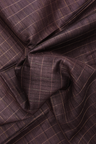Semi Tussar Silk Saree In Oxford Brown With Checks Design