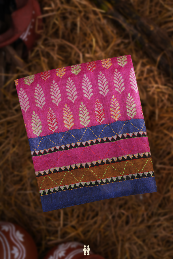 Semi Tussar Silk Saree In Pink With Threadwork Buttas