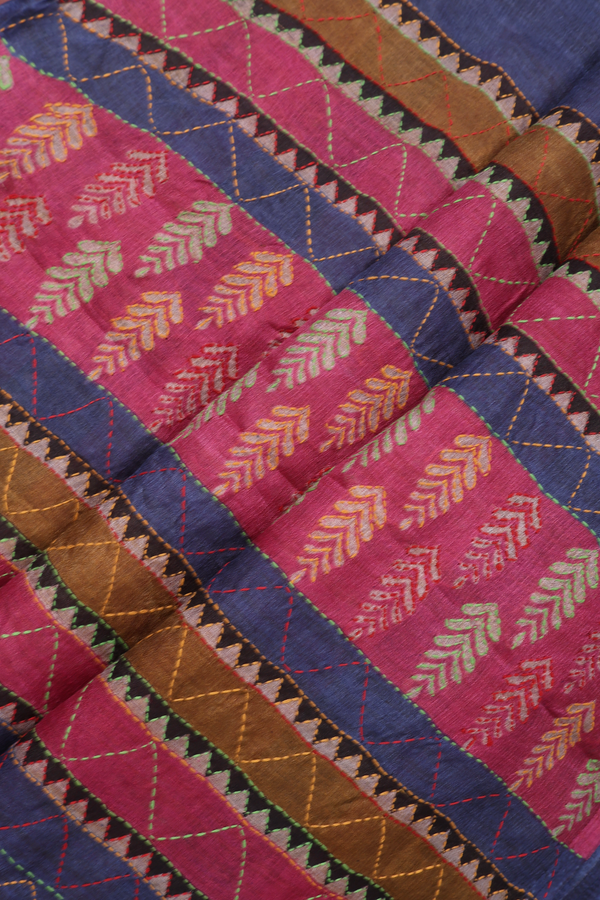Semi Tussar Silk Saree In Pink With Threadwork Buttas