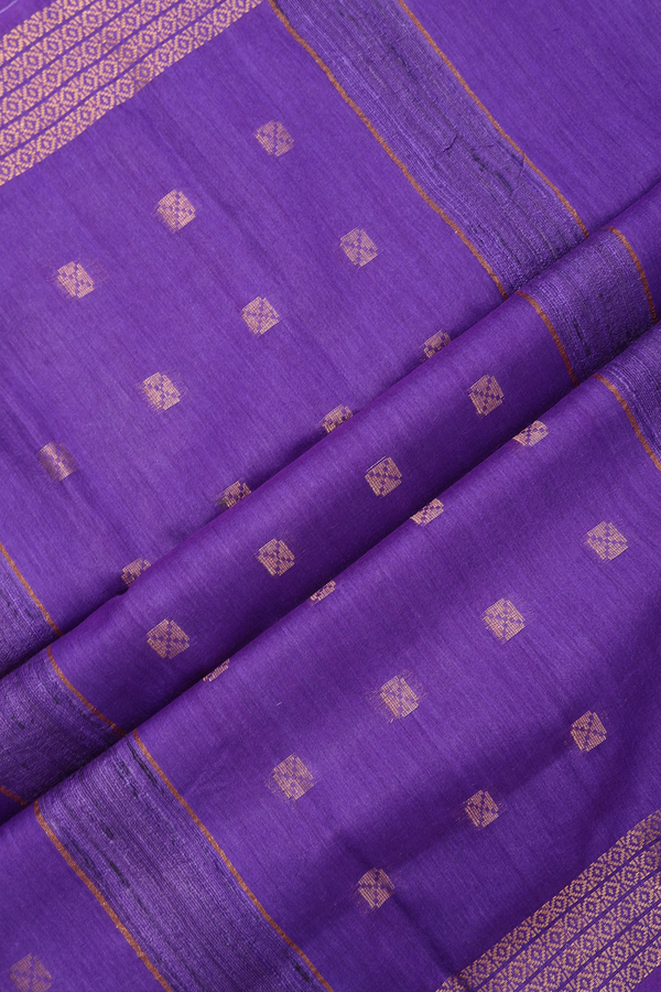 Tussar Silk Saree In Purple With Zari Buttas