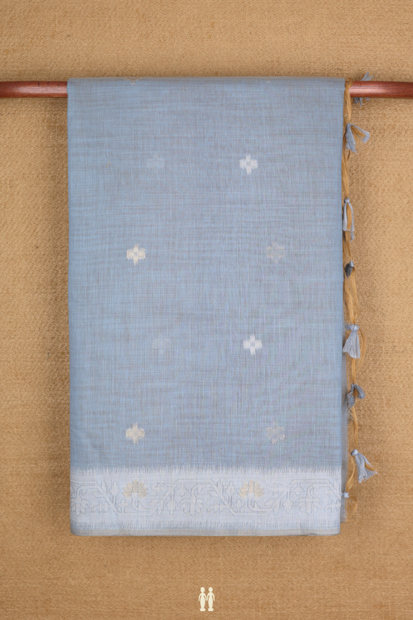 Semi Tussar Silk Saree In Stone Blue With Threadwork Buttas