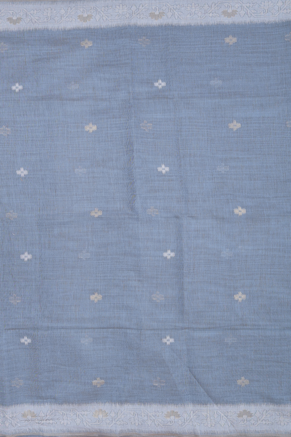 Semi Tussar Silk Saree In Stone Blue With Threadwork Buttas