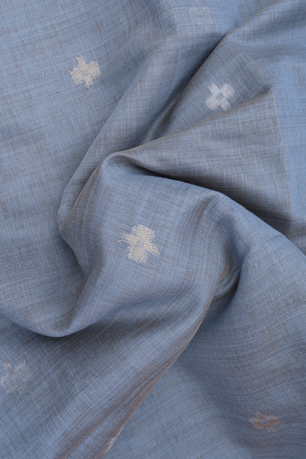 Semi Tussar Silk Saree In Stone Blue With Threadwork Buttas