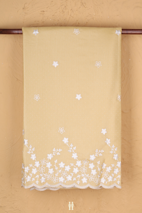 Semi Tussar Silk Saree In Yellow With Threadwork Buttas