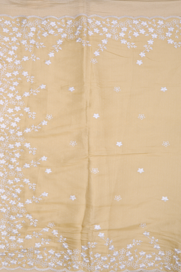 Semi Tussar Silk Saree In Yellow With Threadwork Buttas