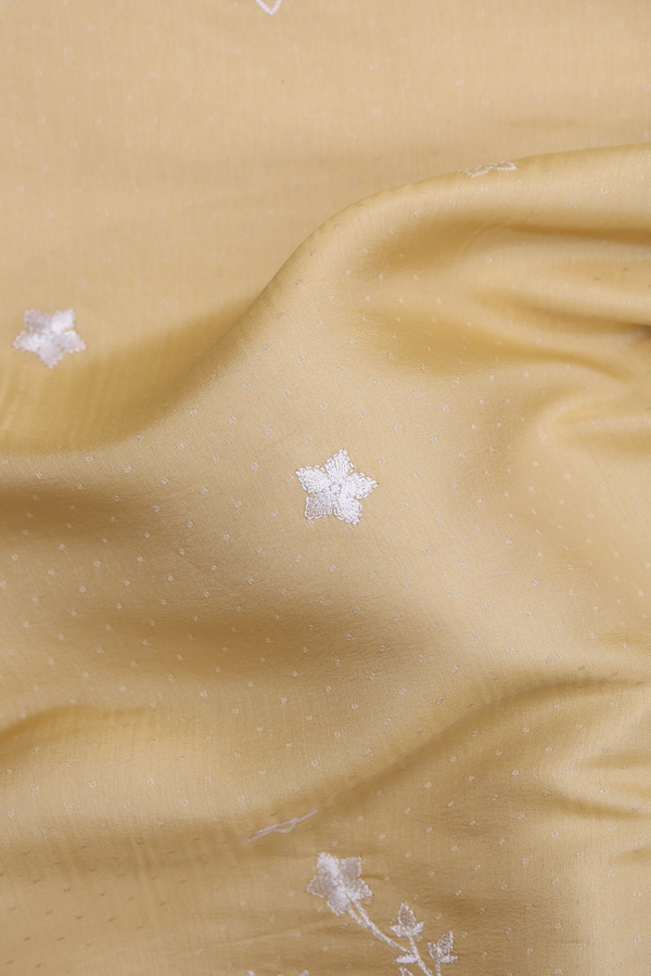 Semi Tussar Silk Saree In Yellow With Threadwork Buttas