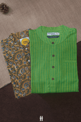 Assorted Brown And Green Set Of 2 Size 38 Cotton Short Kurta