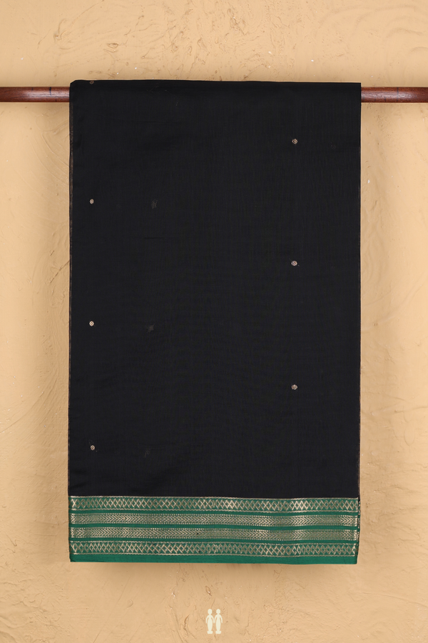 Silk Cotton Saree In Black With Zari Buttis