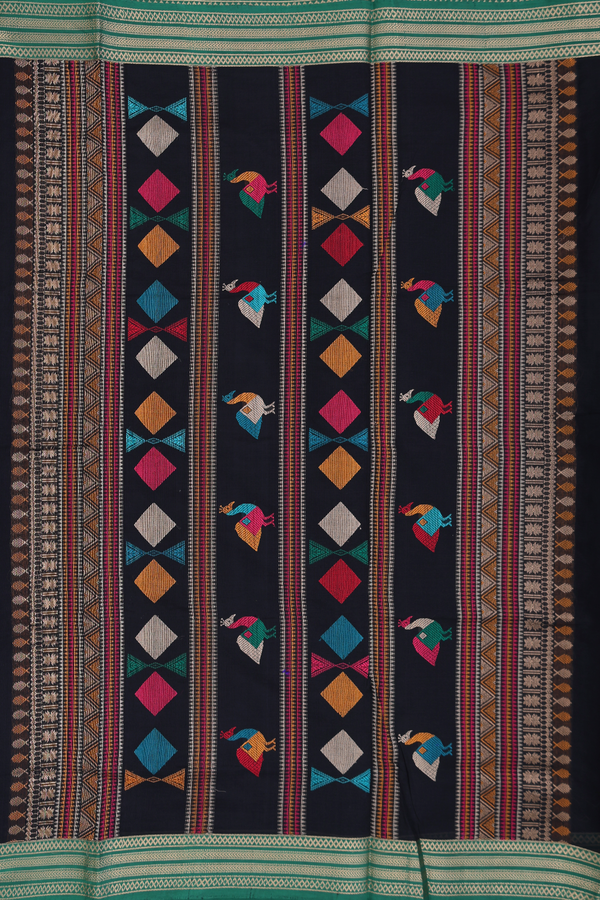 Silk Cotton Saree In Black With Zari Buttis